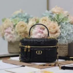 Dior Women Caro Mini Vanity Case Black Macrocannage Lambskin