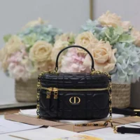 Dior Women Caro Mini Vanity Case Black Macrocannage Lambskin (1)