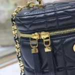 Dior Women Caro Mini Vanity Case Black Macrocannage Lambskin