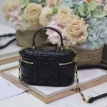Dior Women Caro Mini Vanity Case Black Macrocannage Lambskin