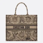 Dior Women Large Dior Book Tote Beige and Black Toile de Jouy Soleil Embroidery