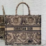 Dior Women Large Dior Book Tote Beige and Black Toile de Jouy Soleil Embroidery