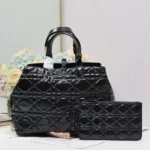 Dior Damen Große Dior Toujours Tasche Schwarzes Macrocannage-Kalbsleder in Knitteroptik