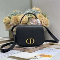 Dior Women Medium 30 Montaigne Avenue Top Handle Bag Black Ribbed Calfskin (1)
