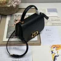 Dior Women Medium 30 Montaigne Avenue Top Handle Bag Black Ribbed Calfskin (1)