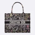 Dior Women Medium Dior Book Tote Black Embroidery with Multicolor Millefiori Unicorn Motif