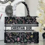 Dior Women Medium Dior Book Tote Black Embroidery with Multicolor Millefiori Unicorn Motif