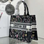 Dior Women Medium Dior Book Tote Black Embroidery with Multicolor Millefiori Unicorn Motif