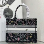 Dior Women Medium Dior Book Tote Black Embroidery with Multicolor Millefiori Unicorn Motif