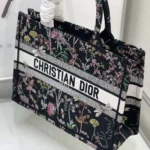 Dior Women Medium Dior Book Tote Black Embroidery with Multicolor Millefiori Unicorn Motif