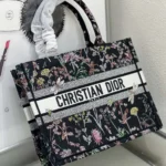 Dior Women Medium Dior Book Tote Black Embroidery with Multicolor Millefiori Unicorn Motif