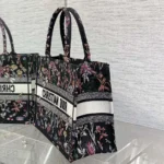 Dior Women Medium Dior Book Tote Black Multicolor Dior Herbarium Embroidery