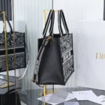 Dior Women Medium Dior Book Tote Black and White Plan de Paris Embroidery with Black Calfskin