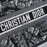 Dior Women Medium Dior Book Tote Black and White Plan de Paris Embroidery with Black Calfskin