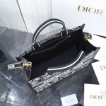 Dior Women Medium Dior Book Tote Black and White Plan de Paris Embroidery with Black Calfskin