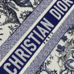 Dior Women Medium Dior Book Tote White and Navy Blue Toile de Jouy Soleil Embroidery