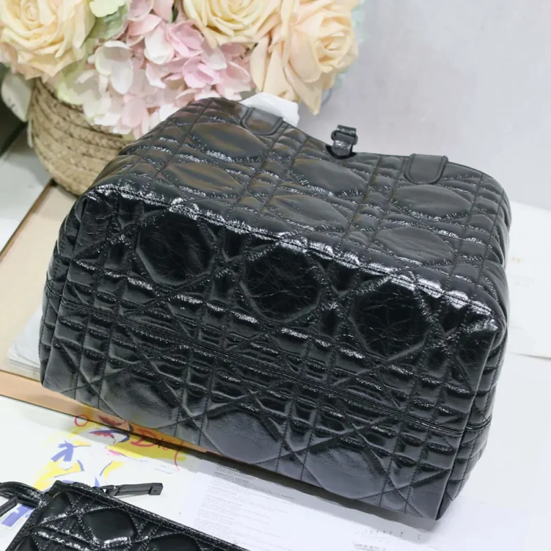 Dior Women Medium Dior Toujours Bag Black Macrocannage Crinkled Calfskin