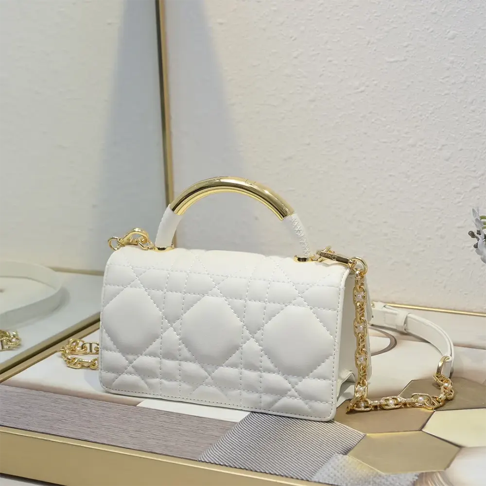 Dior Women Mini Dior Ange Bag Latte Macrocannage Calfskin M4401UNMZ