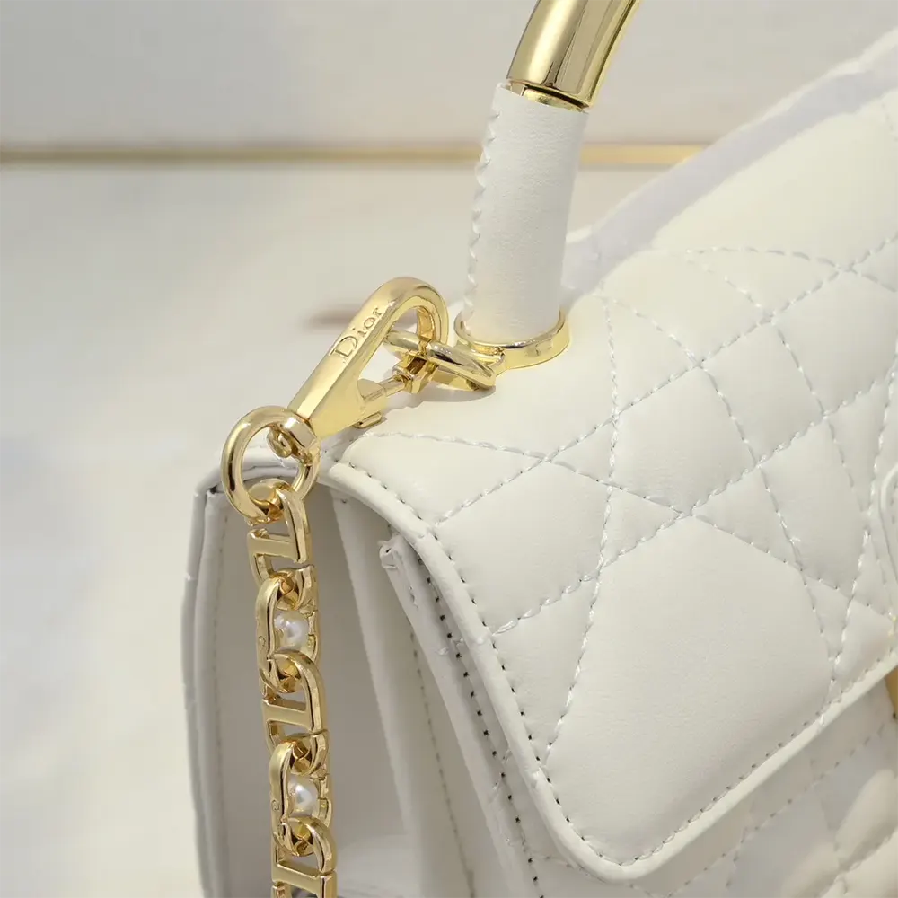 Dior Women Mini Dior Ange Bag Latte Macrocannage Calfskin M4401UNMZ