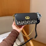 Dior Women Miss Caro Pouch with Chain Blue Dior Oblique Jacquard and Smooth Calfskin