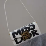 Dior Women Miss Dior Flap Bag White and Black Miss Dior Graffiti Printed Calfskin