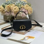 Dior Women Small 30 Montaigne Avenue Top Handle Bag Black Ribbed Calfskin