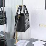 Dior Women Small Dior Book Tote Black and White Plan de Paris Embroidery with Black Calfskin