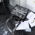 Dior Women Small Dior Book Tote Black and White Plan de Paris Embroidery with Black Calfskin