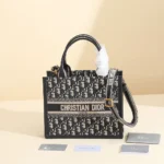 Dior Women Small Dior Book Tote Blue Dior Oblique Embroidery and Calfskin