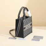 Dior Women Small Dior Book Tote Blue Dior Oblique Embroidery and Calfskin