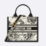 Dior Women Small Dior Book Tote Latte and Black Dior Zodiac Embroidery with Black Calfskin