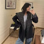 Louis Vuitton LV Women Belted Short Wrap Pea Coat-Black White 1A99KC