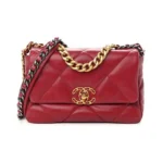 Borsa a mano Chanel da donna 19 in pelle di agnello lucida color oro, color argento e rosso rutenio