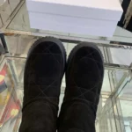 Dior Women Frost Ankle Boot Black Cannage Suede and Ecru Lambskin Shearling