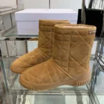 Dior Women Frost Ankle Boot Camel Cannage Suede and Ecru Lambskin Shearling