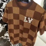 Louis Vuitton Men Damier Short-Sleeved Crewneck With LV Crystal Patch-Brown