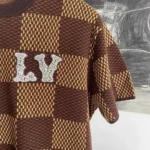 Louis Vuitton Men Damier Short-Sleeved Crewneck With LV Crystal Patch-Brown