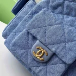 Chanel Women Large Hobo Bag Washed Denim Gold Tone Metal-Blue