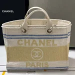 Sac cabas Chanel pour femme en toile de coton et métal doré AS3351