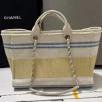 Sac cabas Chanel pour femme en toile de coton et métal doré AS3351
