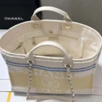 Sac cabas Chanel pour femme en toile de coton et métal doré AS3351