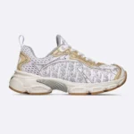 Dior Vibe Sneaker White Mesh Printed with Dior Oblique Motif and Gold- and Silver-Tone