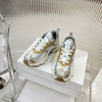 Dior Vibe Sneaker White Mesh Printed with Dior Oblique Motif and Gold- and Silver-Tone (1)