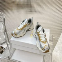 Dior Vibe Sneaker White Mesh Printed with Dior Oblique Motif and Gold- and Silver-Tone (1)