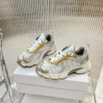 Dior Women Vibe Sneaker White Mesh Printed with Dior Oblique Motif and Gold- and Silver-Tone