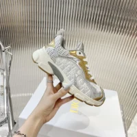 Dior Vibe Sneaker White Mesh Printed with Dior Oblique Motif and Gold- and Silver-Tone (1)