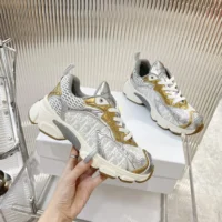 Dior Vibe Sneaker White Mesh Printed with Dior Oblique Motif and Gold- and Silver-Tone (1)