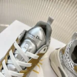Dior Women Vibe Sneaker White Mesh Printed with Dior Oblique Motif and Gold- and Silver-Tone
