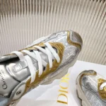Dior Women Vibe Sneaker White Mesh Printed with Dior Oblique Motif and Gold- and Silver-Tone