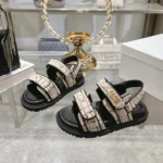 Dior Women Dioract Sandal Beige and Black Cannage Tweed